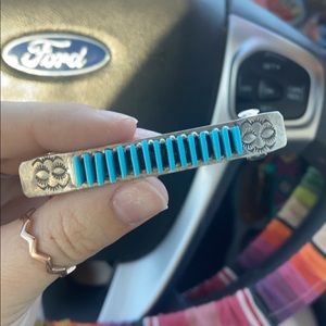 Genuine Turquoise Needle point and  Sterling Silver hair clip